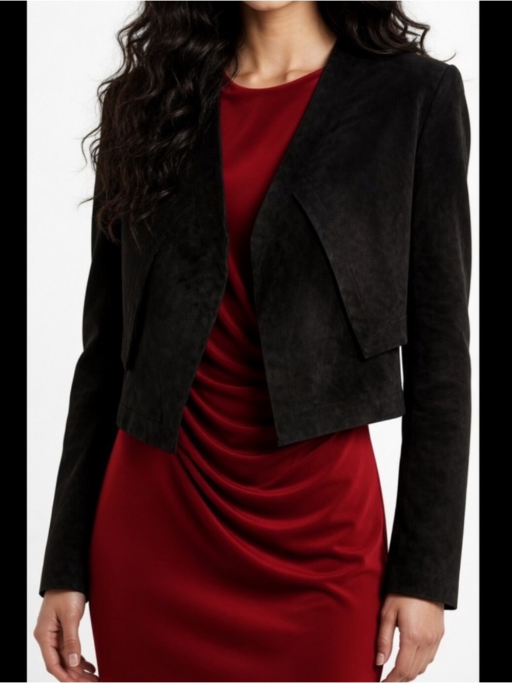 BCBGMaxAzria Luke Black
Faux Suede Cropped Jacket Size Small